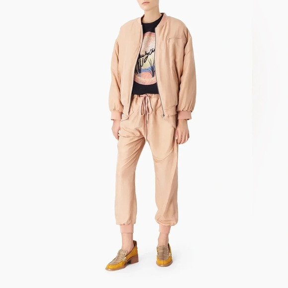 See by Chloe Dusty pink rose/muted brown silk bomber jacket - Picture 7 of 12